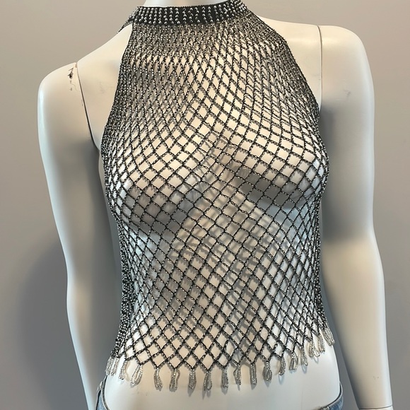 Tops - Beaded halter crochet top | s
